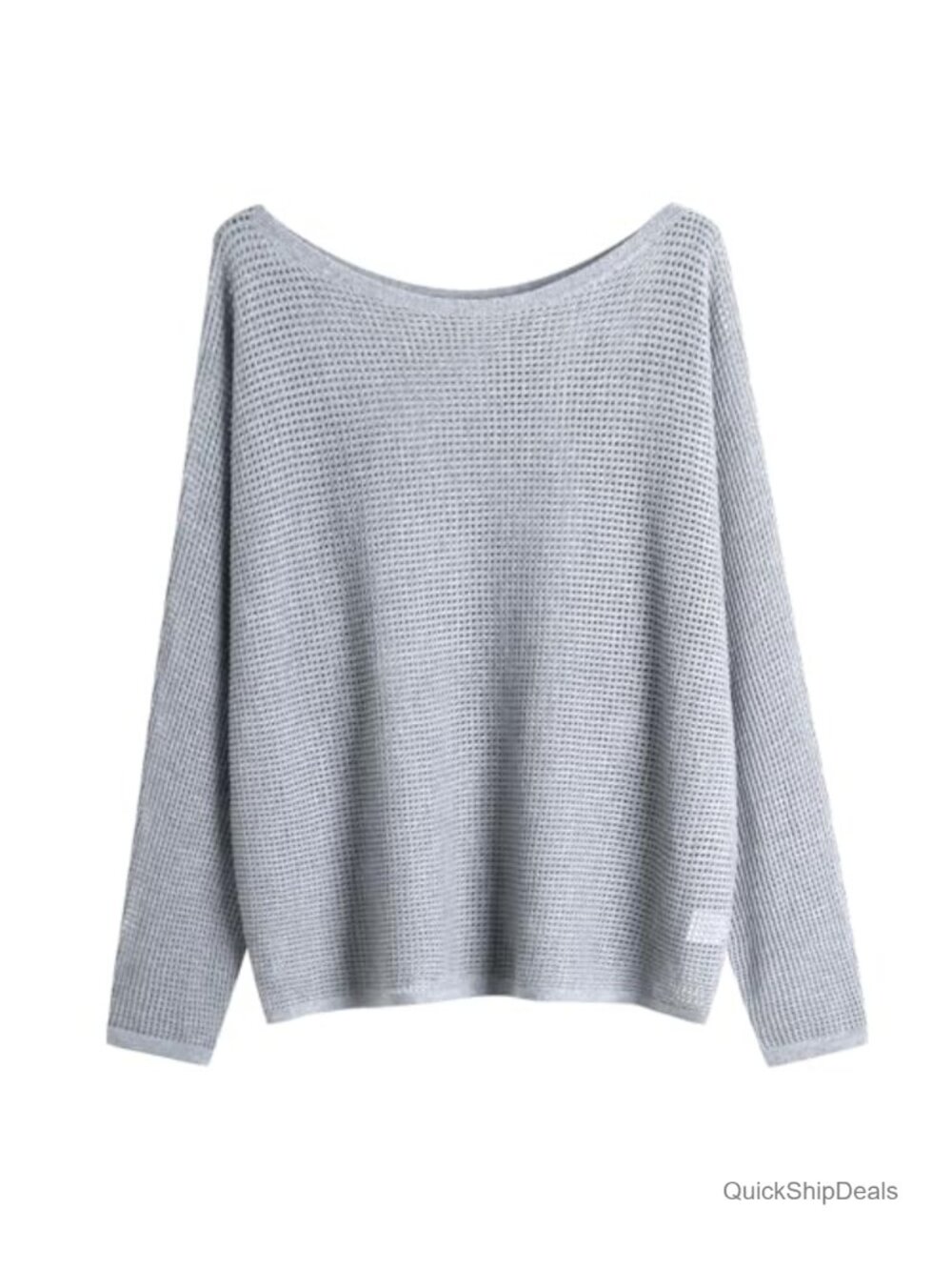 Open Knit Boat Neck Batwing Sleeve Pullover Sweater Women